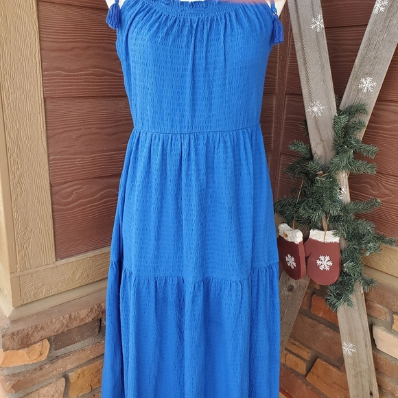 LOFT Beach Vibrant Royal Blue Tiered Ruffle Midi Dress Women's Size Small NWOT - Picture 9 of 12